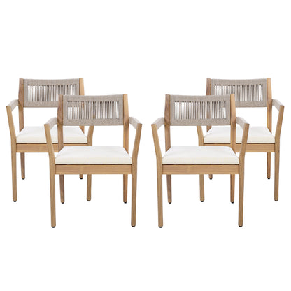 Braided acacia wood outdoor dining chairs set of 4 with teak-look finish rope backs cushions on Tampa Home & Garden Store