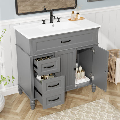 Bathroom Vanity With Sink and Drawers, freestanding gray wood cabinet with black hardware on Tampa Home & Garden Store