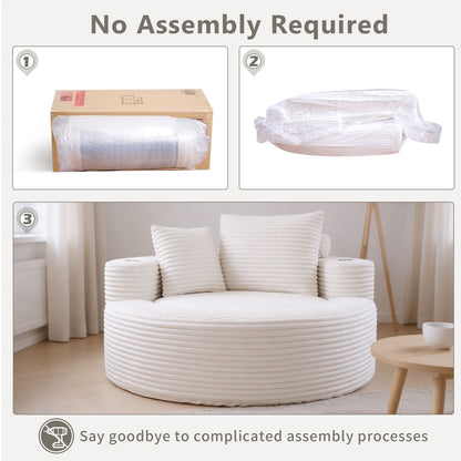 Round memory foam sofa bed by HouseOfZazla with white ribbed upholstery for living room on Tampa Home & Garden Store
