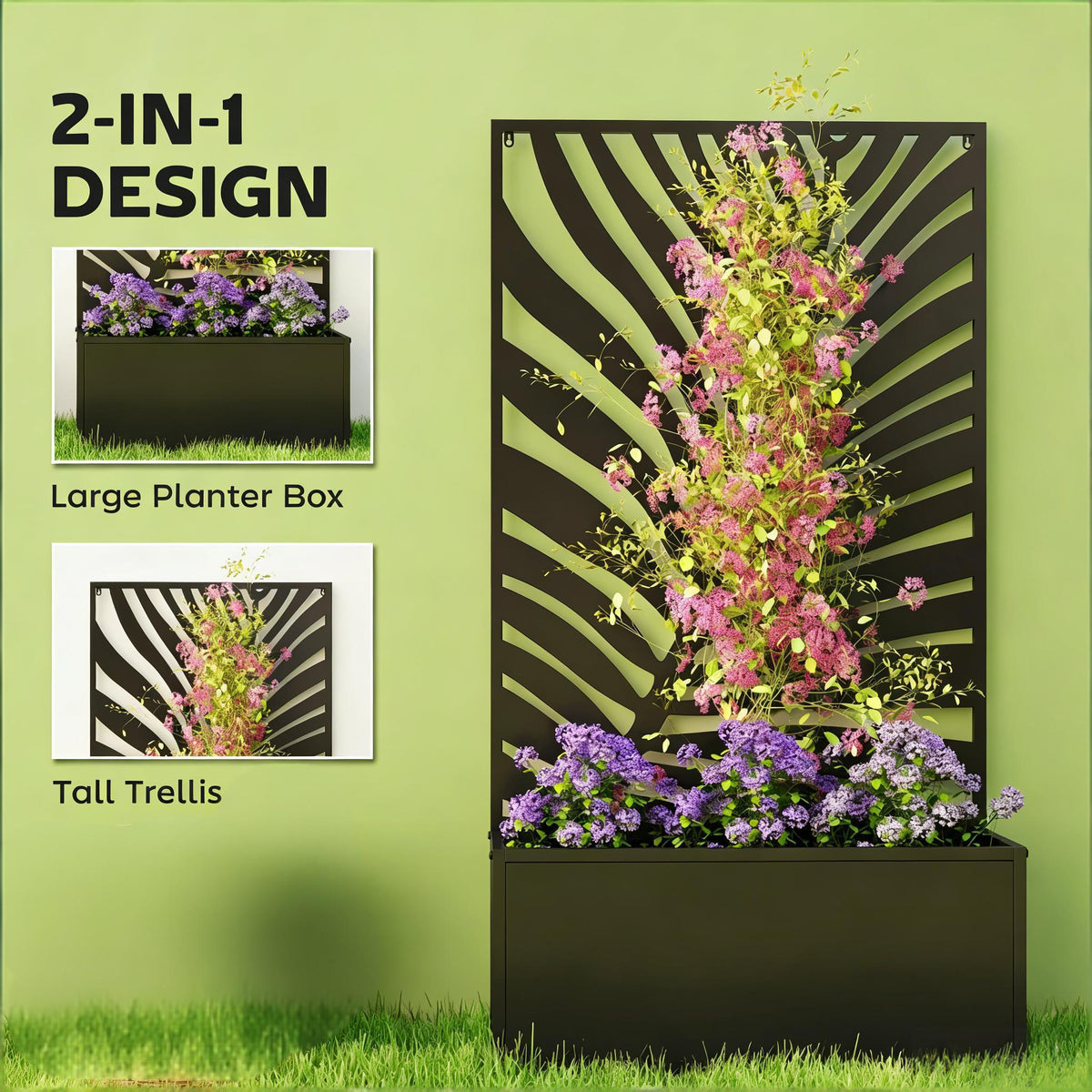 Raised Metal Planter Bed with Privacy Panel, black finish, freestanding or wall-mounted on Tampa Home & Garden Store