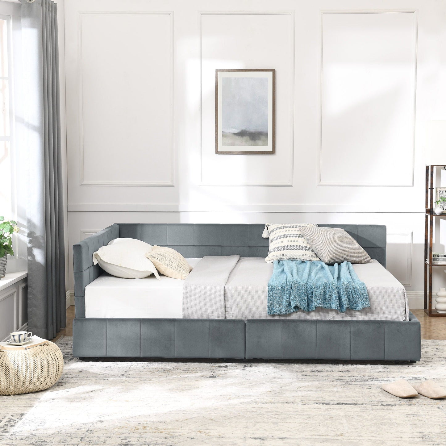 Mid Century Storage Upholstered Tufted Bed Frame