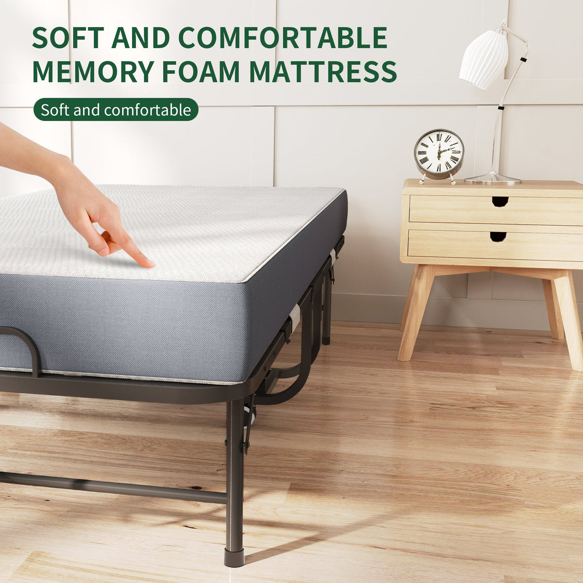 75 Inch Folding Bed with 5-inch Memory Foam Mattress on dark metal frame HouseOfZazla on Tampa Home & Garden Store