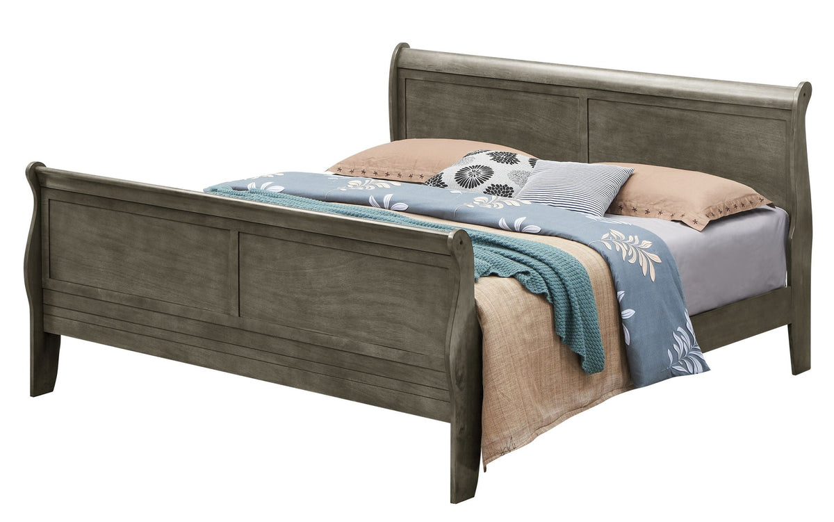 Panel Sleigh Bed weathered gray wood finish with curved headboard by HouseOfZazla on Tampa Home & Garden Store