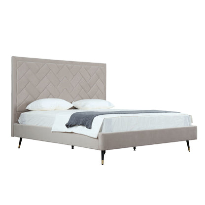 Crosby upholstered bed with diamond-tufted beige headboard and slats by HouseOfZazla on Tampa Home & Garden Store
