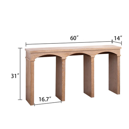 Archway Console Table natural wood finish with arched panels, 60in long on Tampa Home & Garden Store