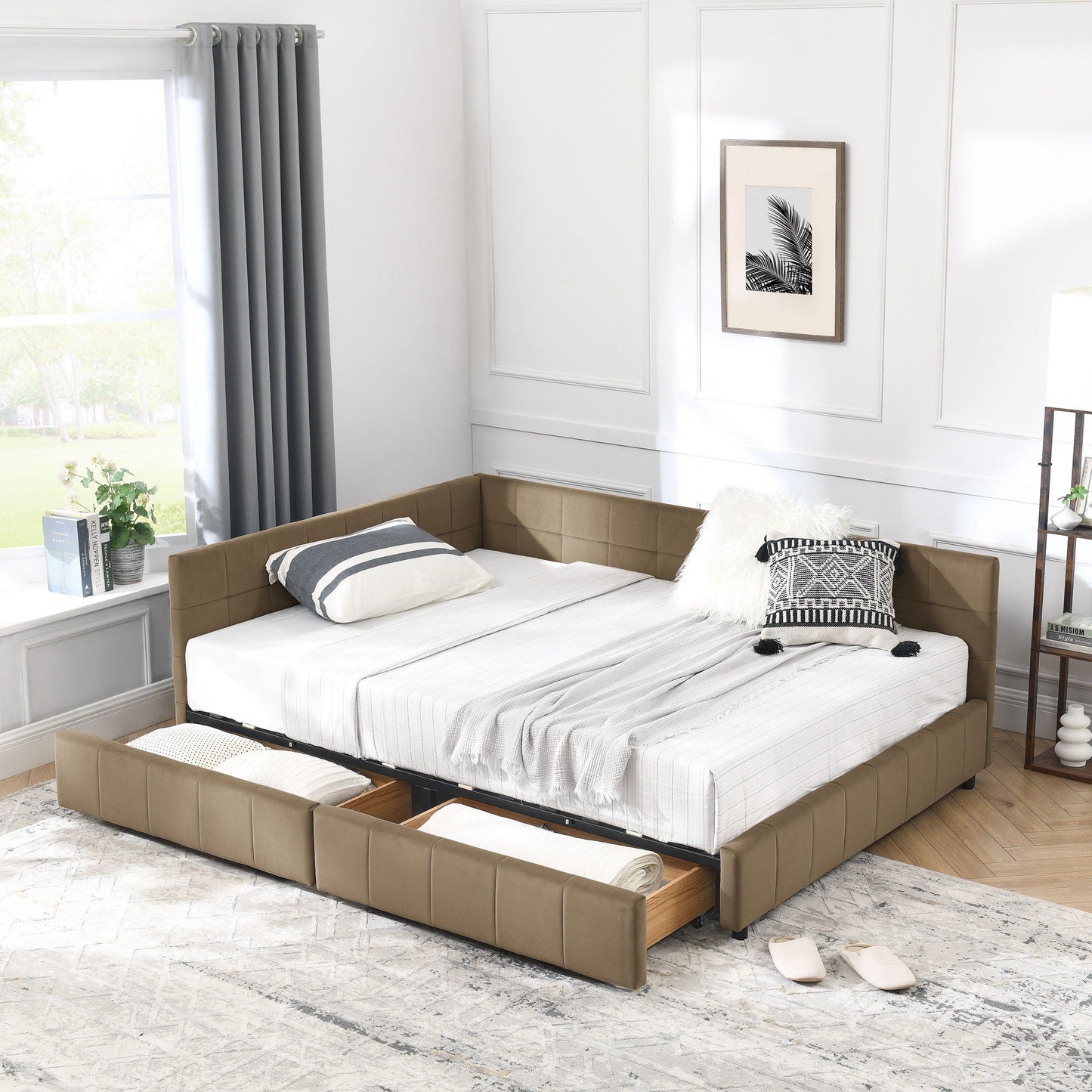 Mid-Century Upholstered Bed Frame and Backrest