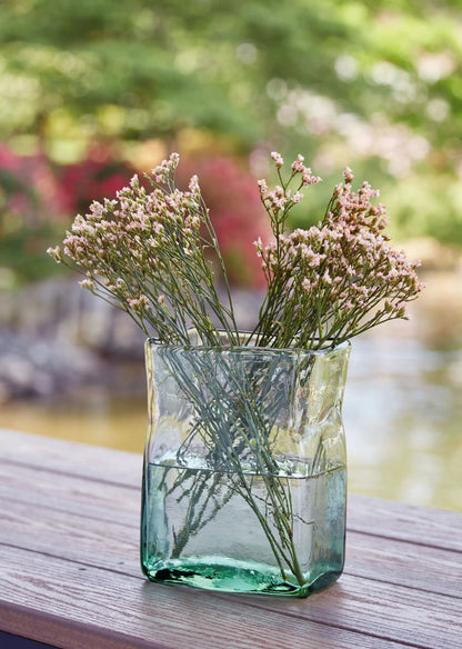 Taylow vase with green glass and pink dried flowers in water, outdoor background on Tampa Home & Garden Store