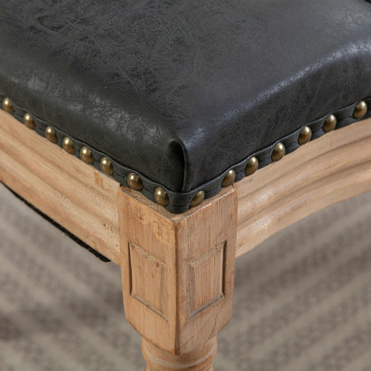 French Style Solid Wood Dining Chair with Nailhead Trim in black leatherette by HouseOfZazla on Tampa Home & Garden Store