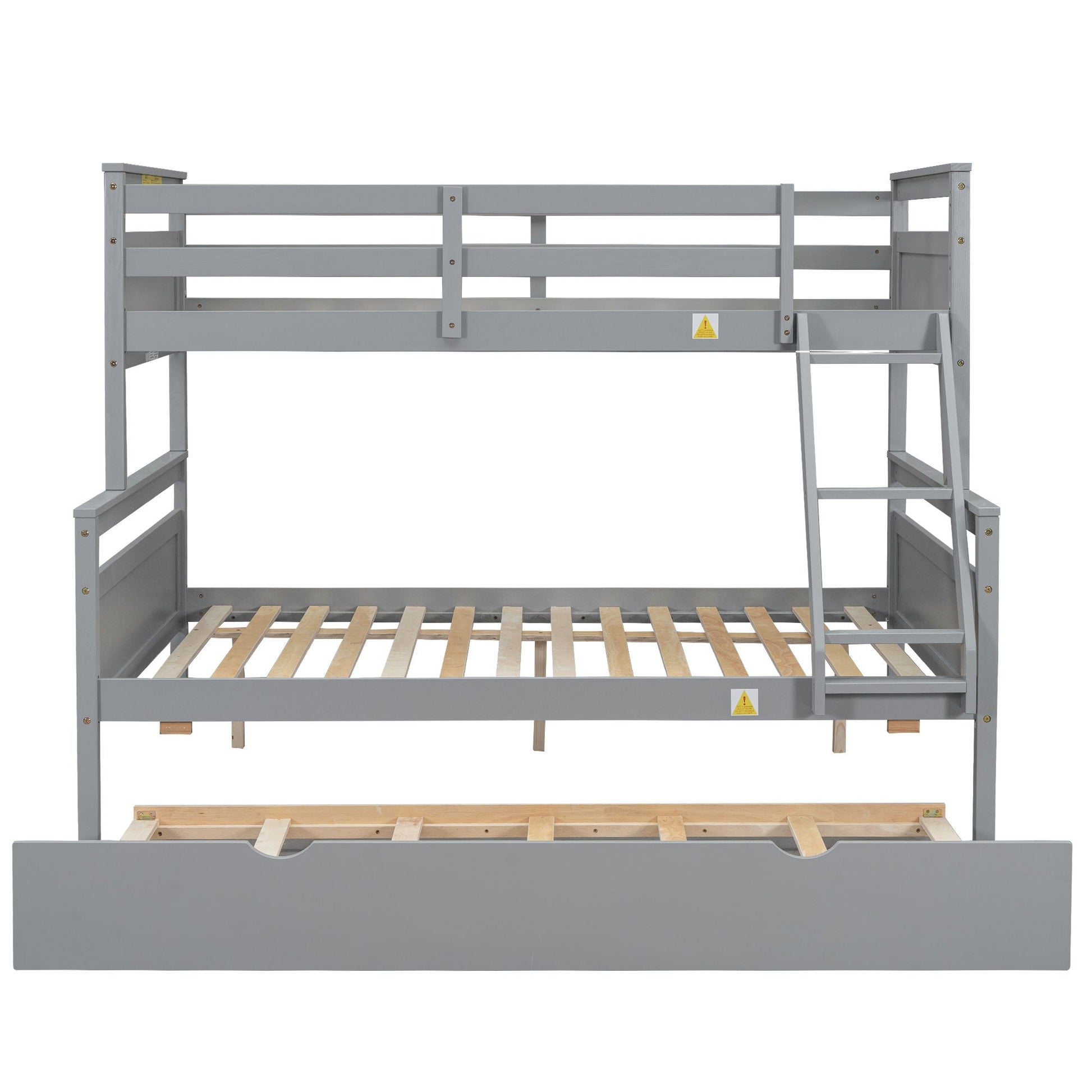 Bunk bed frame in gray wood with ladder and top safety guardrails, HouseOfZazla on Tampa Home & Garden Store