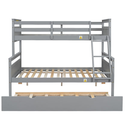Bunk bed frame in gray wood with ladder and top safety guardrails, HouseOfZazla on Tampa Home & Garden Store