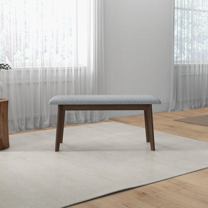 Carlos Upholstered Bench with high density foam cushion in gray and solid wood legs on Tampa Home & Garden Store