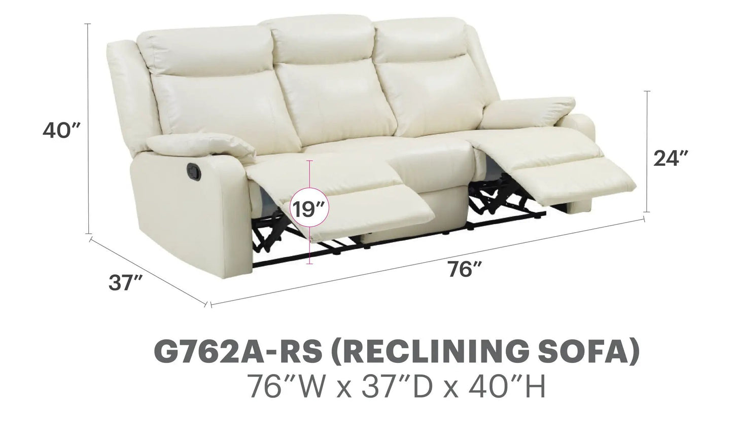 Contemporary three seater reclining sofa in cream leather by Unique Piece Furniture 76W x 40H on Tampa Home & Garden Store