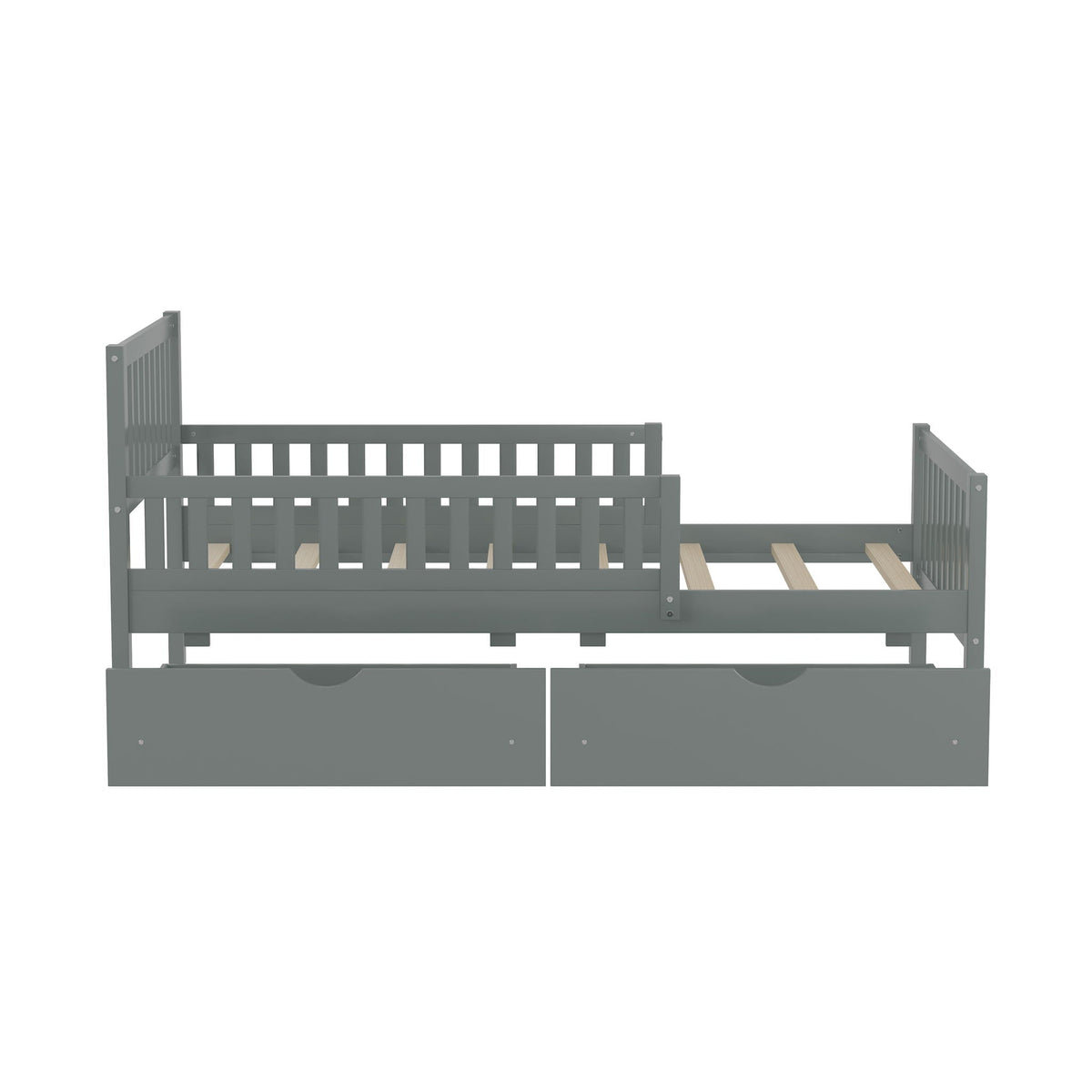 Platform bed HouseOfZazla gray with guardrails on both sides and 2 storage drawers on Tampa Home & Garden Store