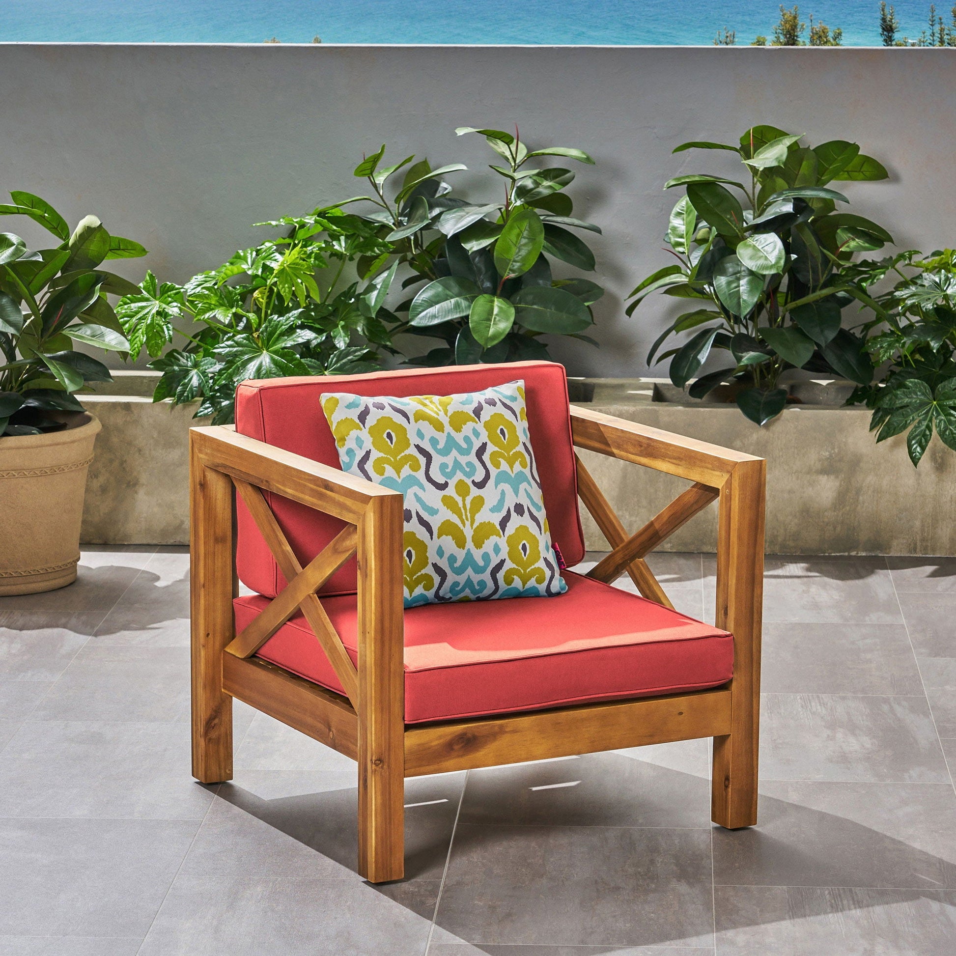 Brava Club Chair with red cushions and water-resistant upholstery outdoor chair HouseOfZazla on Tampa Home & Garden Store