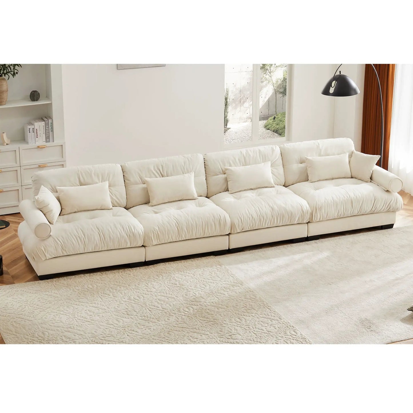 Super Comfort Modular Sectional Sofa cream fabric, deep-seat L-shaped couch Unique Piece Furniture on Tampa Home & Garden Store