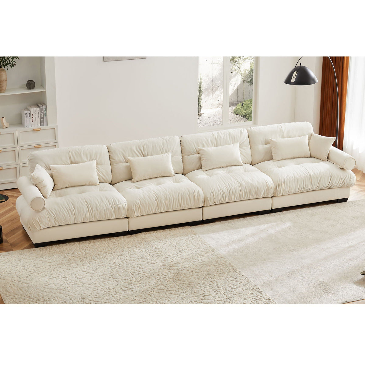 Super Comfort Oversized Modular Sectional Sofa with deep-seat L-shaped couch in cream upholstery on Tampa Home & Garden Store