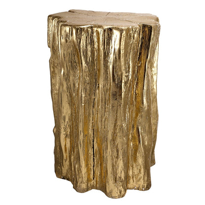 Unique Golden Tree Trunk Stool in antique gold distressed finish, bar cart style on Tampa Home & Garden Store