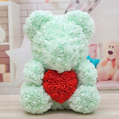 Bear Valentine's Day rose bear with mint green roses and red heart FLIPSTYLEZLLC on Tampa Home & Garden Store