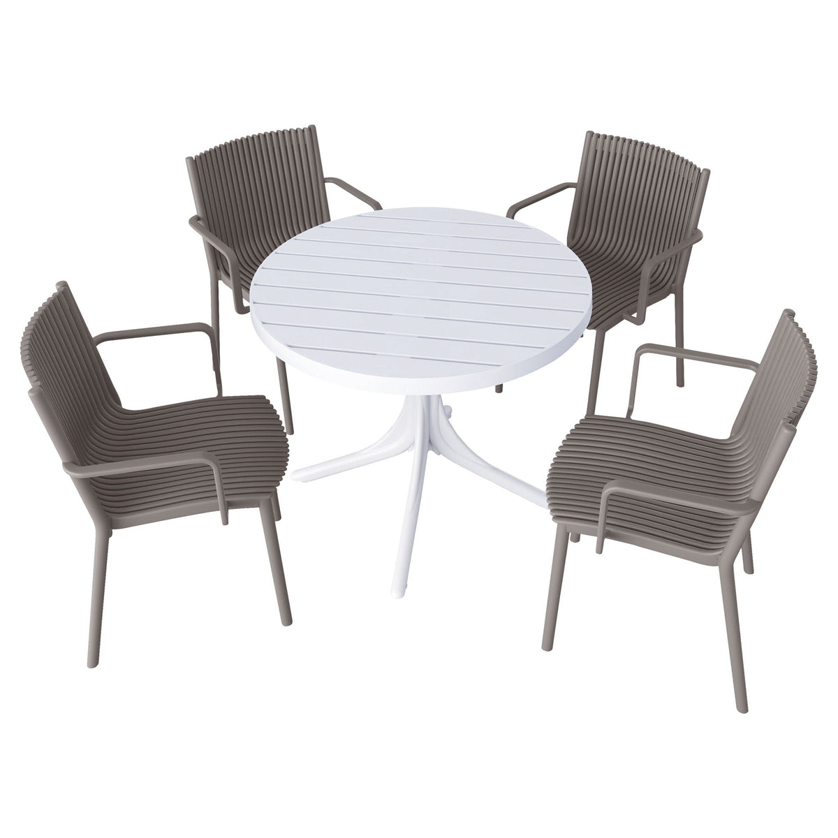 4 Stackable Plastic Chairs and Round Table