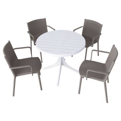 4 Stackable Plastic Chairs and Round Table