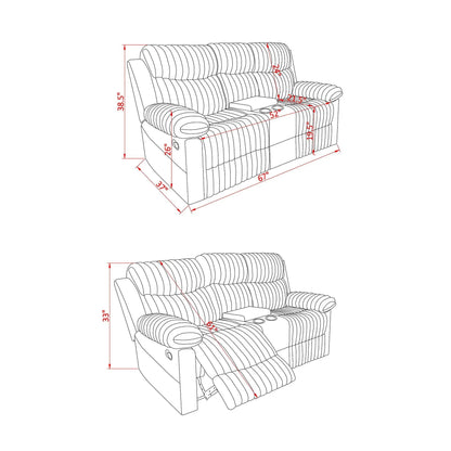 Bruni console reclining loveseat with manual recline in line drawing blueprint on Tampa Home & Garden Store