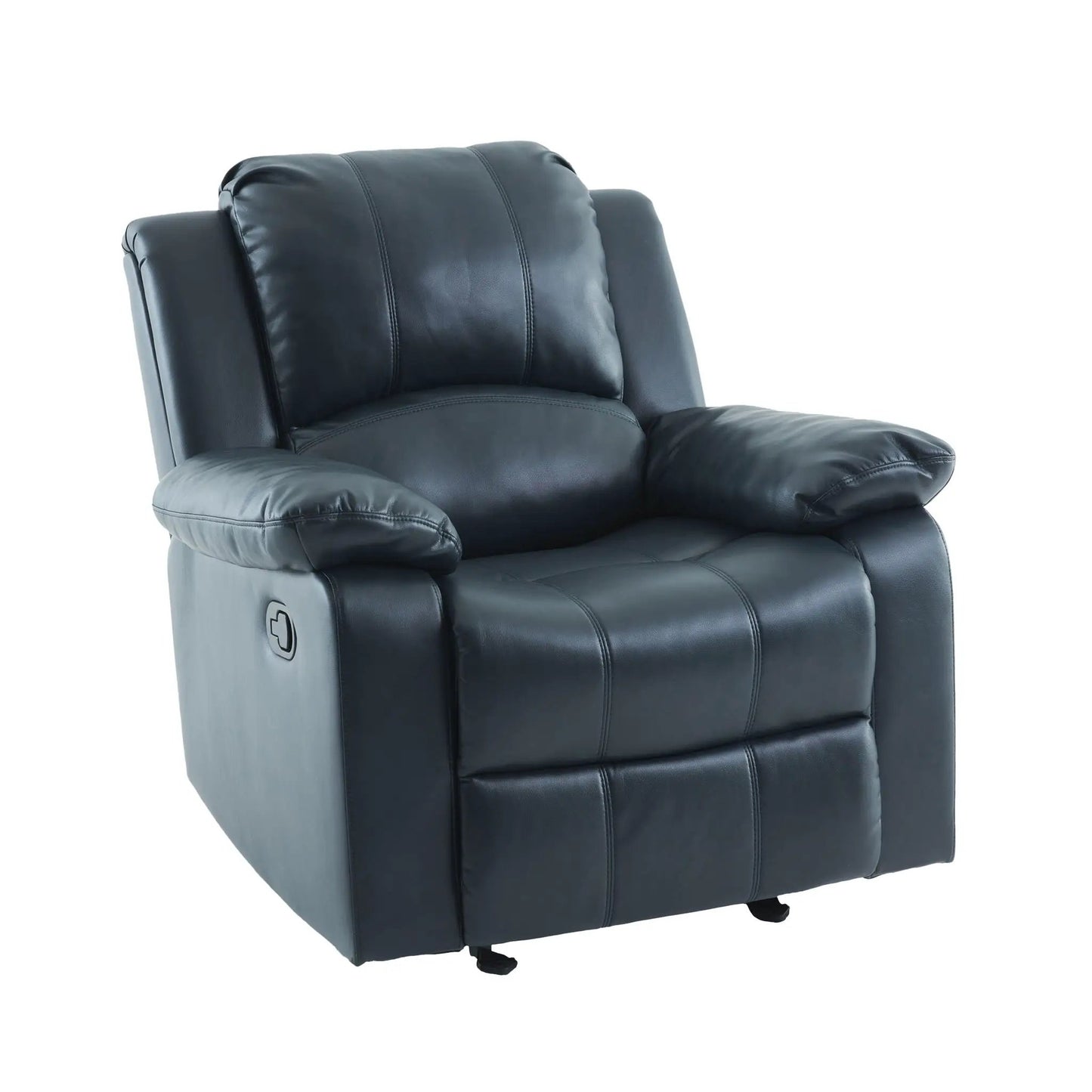 Charlotte Gel Glider Recliner blue leather chair with padded arms and stitched seams on Tampa Home & Garden Store