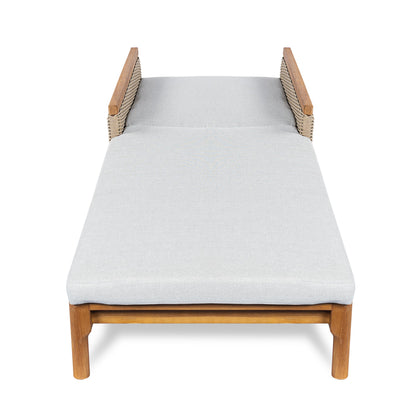 HouseOfZazla solid acacia wood sun lounger with grey cushions and light grey wicker on Tampa Home & Garden Store