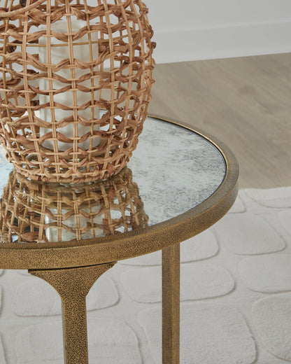 Korajane Table, round glass top coffee table by Unique Piece Furniture, speckled gold frame on Tampa Home & Garden Store
