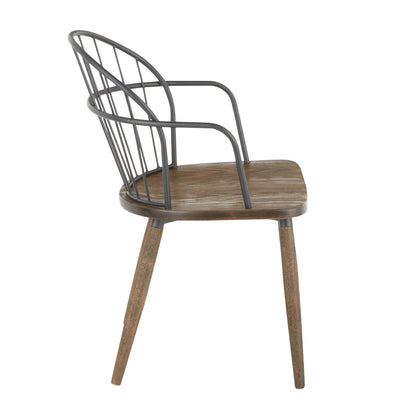 Farmhouse spindle-back office chair with dark brown wood seat and gray metal frame on Tampa Home & Garden Store