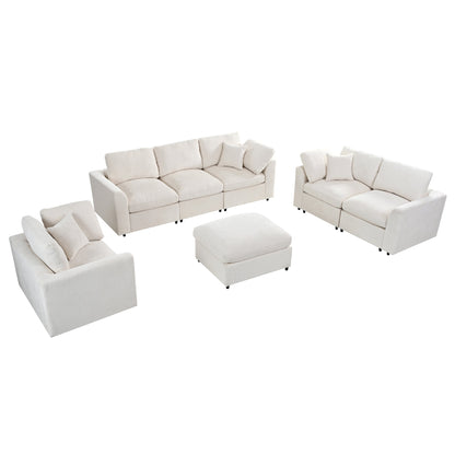Modern Chenille Modular Sofa and Ottoman Set