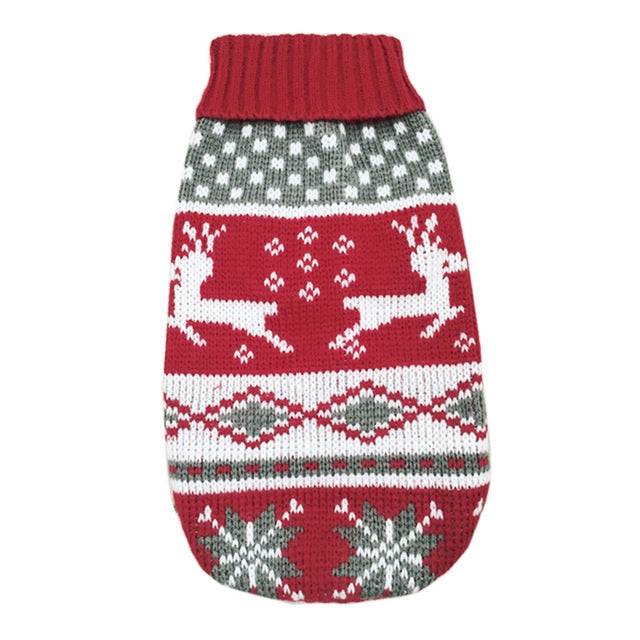 Christmas maple snowflake knitted dog sweater Pet Zen red gray turtleneck on Tampa Home & Garden Store
