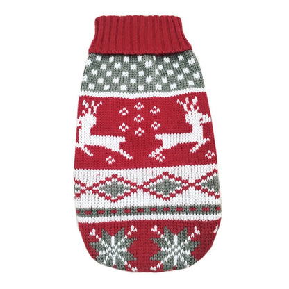 Christmas maple snowflake knitted dog sweater Pet Zen red gray turtleneck on Tampa Home & Garden Store