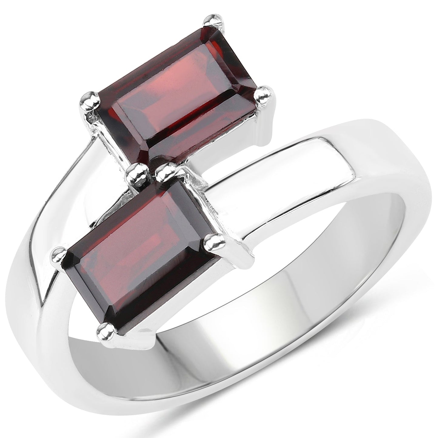 2.40 carat genuine garnet ring with two emerald-cut stones in sterling silver by Bids.com on Tampa Home & Garden Store