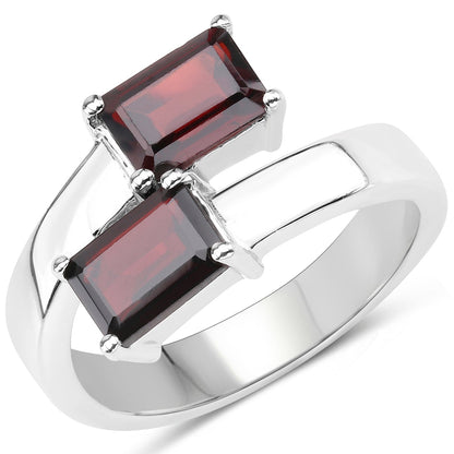 2.40 carat genuine garnet ring with two emerald-cut stones in sterling silver by Bids.com on Tampa Home & Garden Store