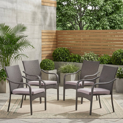 4 Outdoor PE Rattan Stack Chairs with Iron Frame