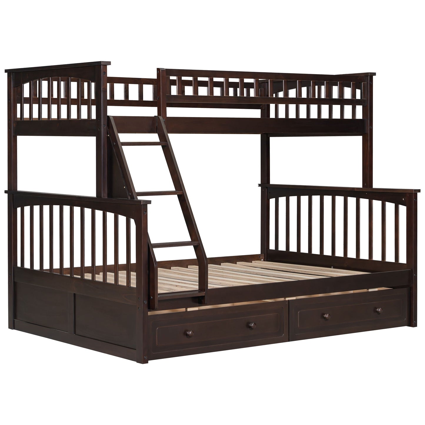 Bunk Bed With Drawers, dark brown wood finish with under-bed drawers and built-in ladder on Tampa Home & Garden Store