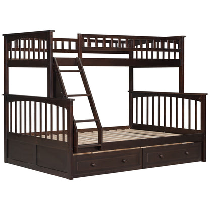 Bunk Bed With Drawers, dark brown wood finish with under-bed drawers and built-in ladder on Tampa Home & Garden Store