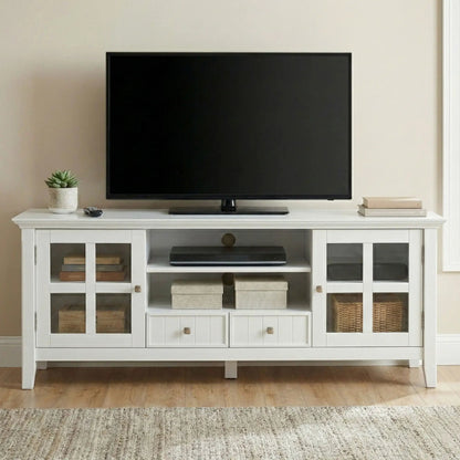 Acadian Media Stand with Glass Doors and Drawers