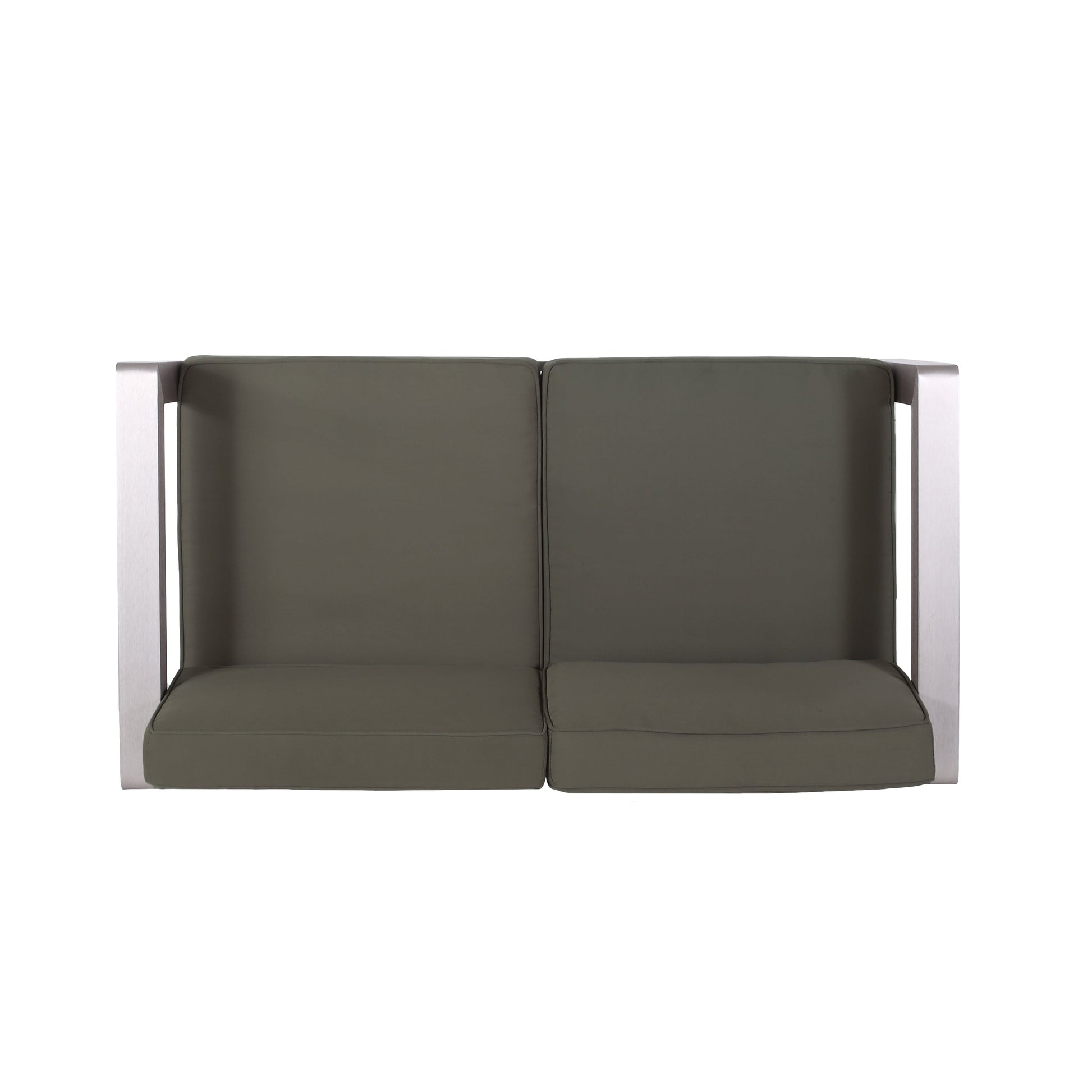 Outdoor aluminum loveseat by HouseOfZazla with low-profile frame and deep olive cushions on Tampa Home & Garden Store
