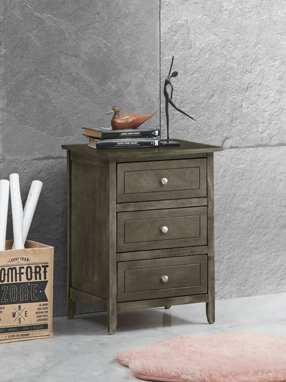 Dove Tailed Drawers 3-Drawer in gray wood with metal knobs topped by a duck sculpture on Tampa Home & Garden Store