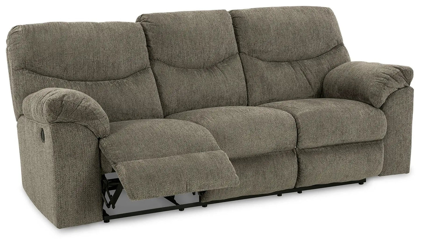 Alphons reclining sofa by Unique Piece Furniture in taupe fabric with plush cushions on Tampa Home & Garden Store