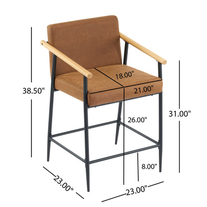 Mid Century Modern Counter Stool with Iron Frame by HouseOfZazla in brown faux leather on Tampa Home & Garden Store
