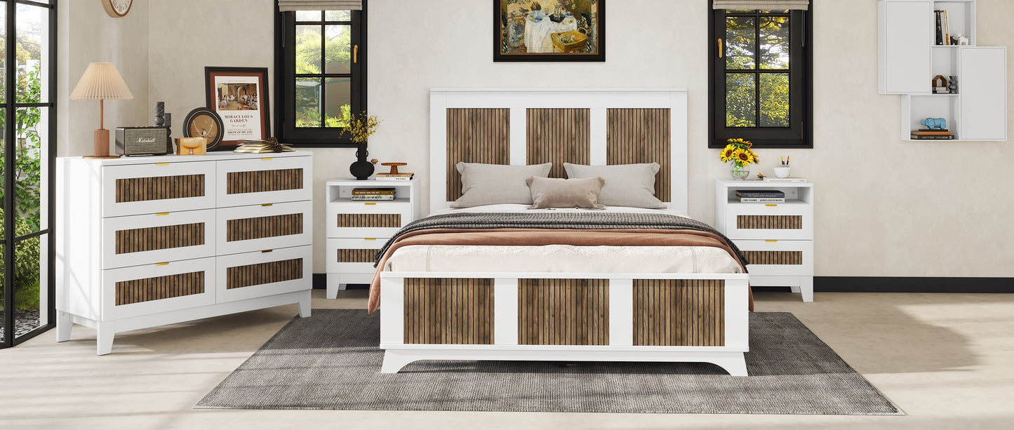 4-Piece Bedroom Set queen farmhouse bed white frame with brown slat panels HouseOfZazla on Tampa Home & Garden Store