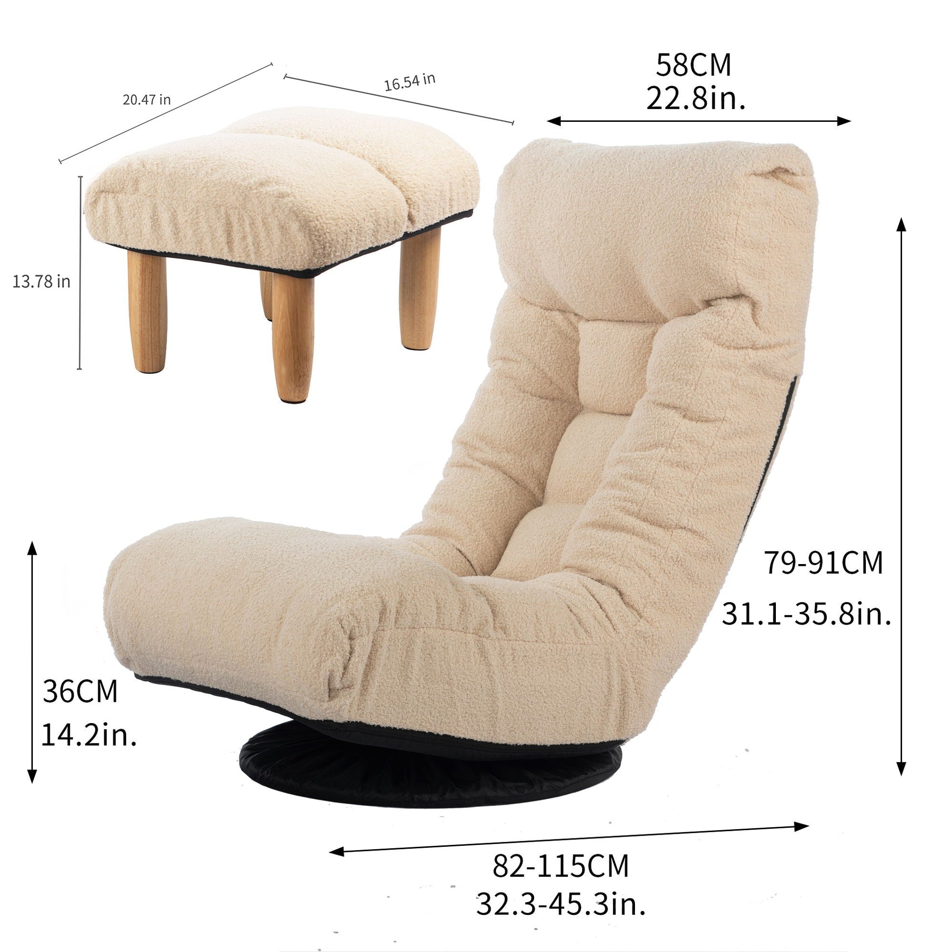 Adjustable Japanese reclining floor chair by HouseOfZazla with plush beige upholstery on Tampa Home & Garden Store