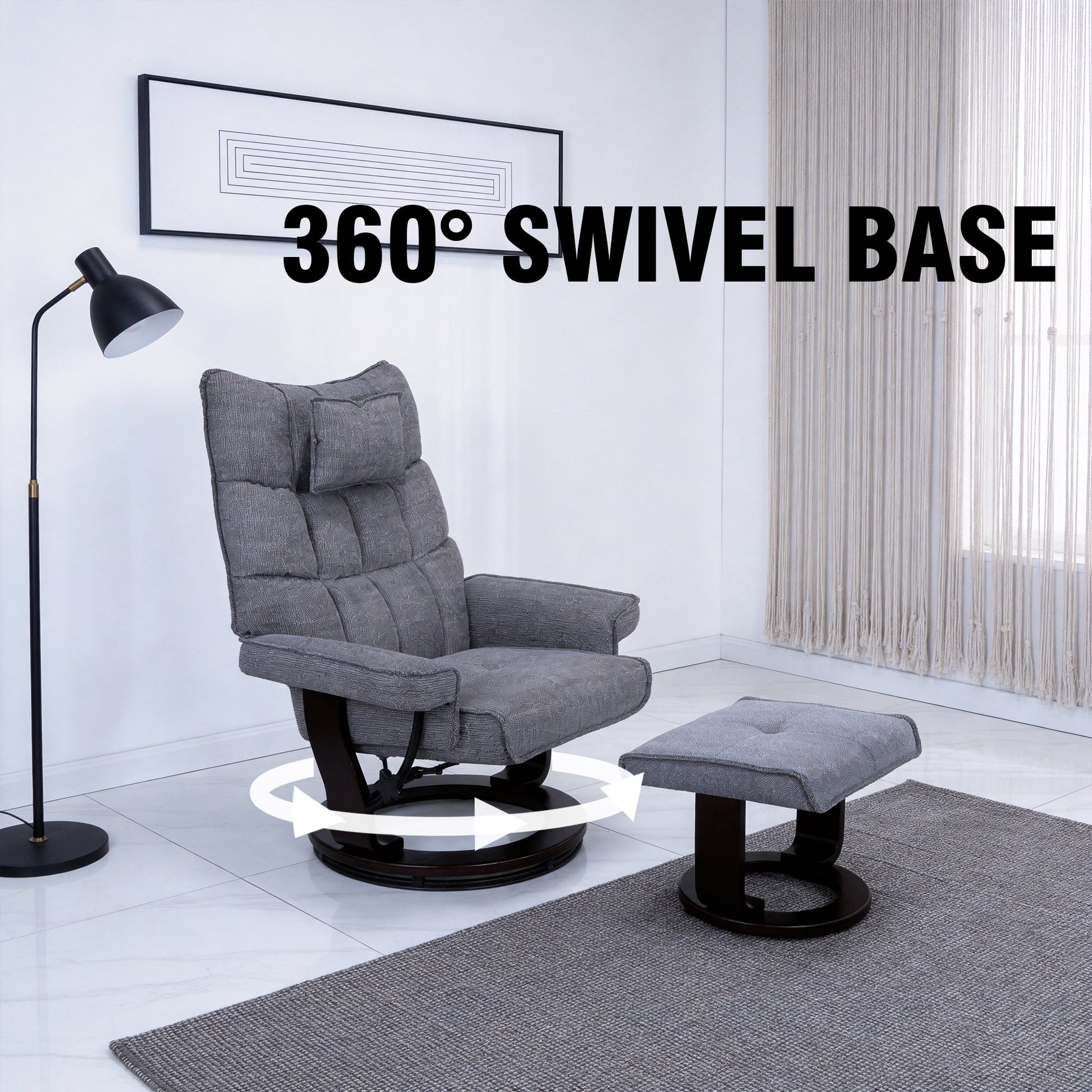 8-Point Massage Recliner with Ottoman, gray fabric, 360° swivel base by HouseOfZazla on Tampa Home & Garden Store