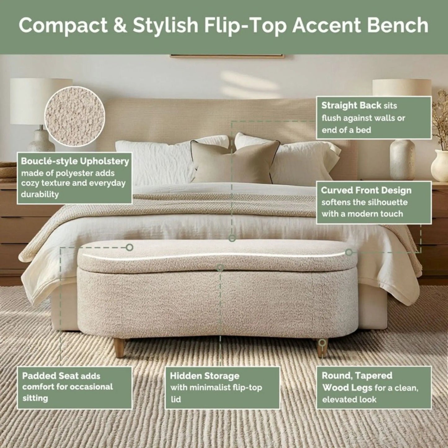 Flip Top Storage Bench With Soft Close Hinges