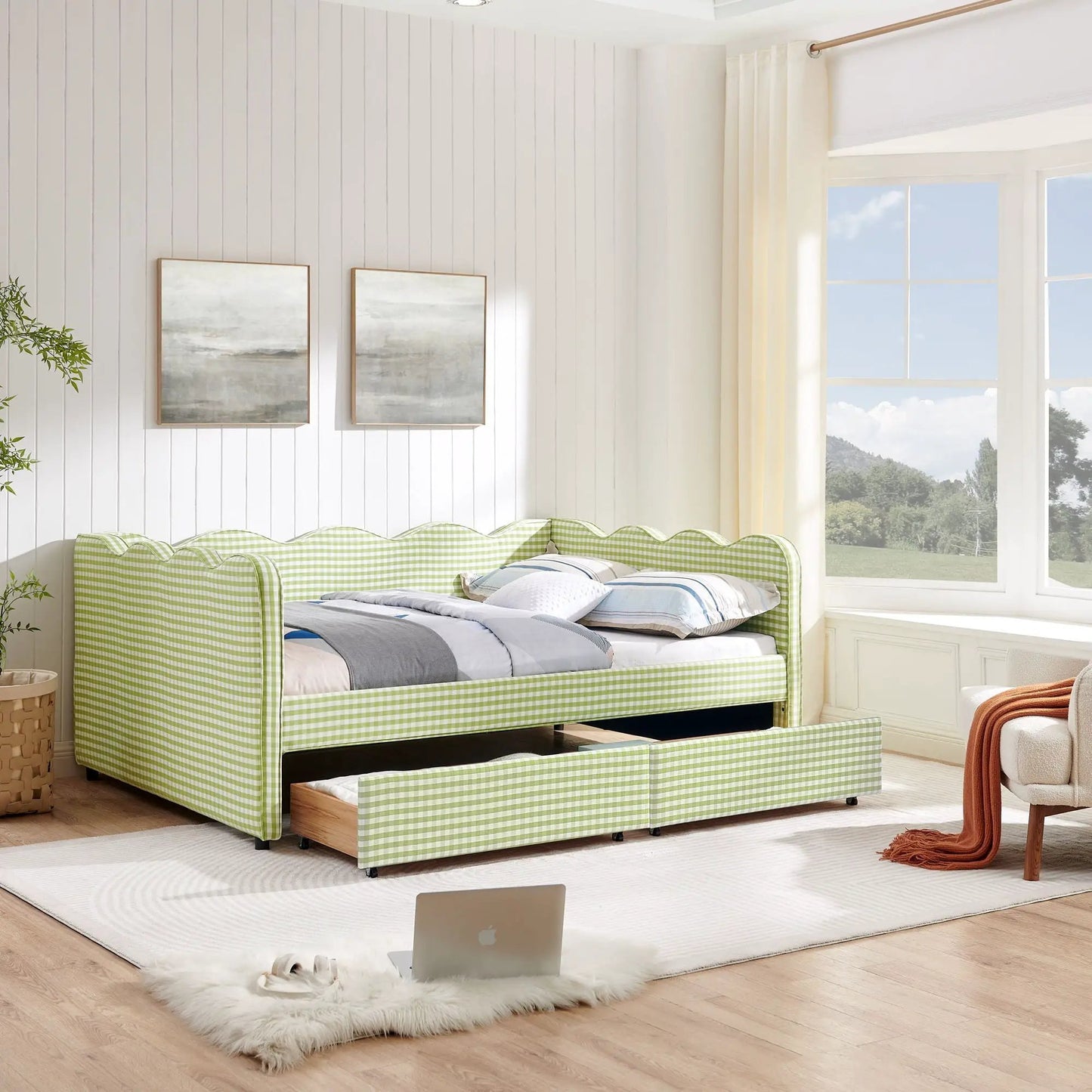 Gingham Daybed With USB Port and Wave Design