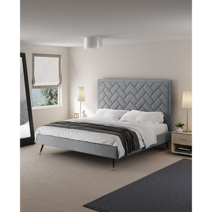 Crosby bed with grey upholstered chevron headboard and slatted base by HouseOfZazla on Tampa Home & Garden Store