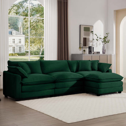 Modern oversized modular cushion sofa with ottoman in green velvet, 2-piece set by HouseOfZazla on Tampa Home & Garden Store