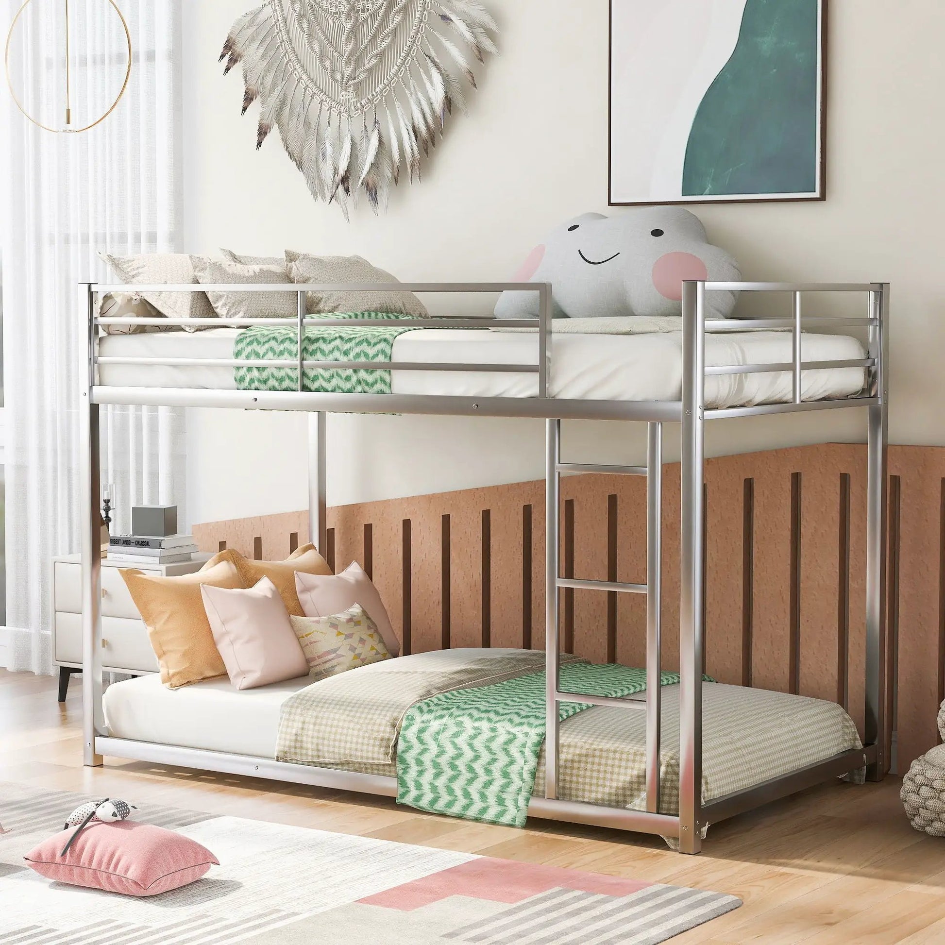 Metal bunk bed with silver steel frame and ladder by Unique Piece Furniture on Tampa Home & Garden Store